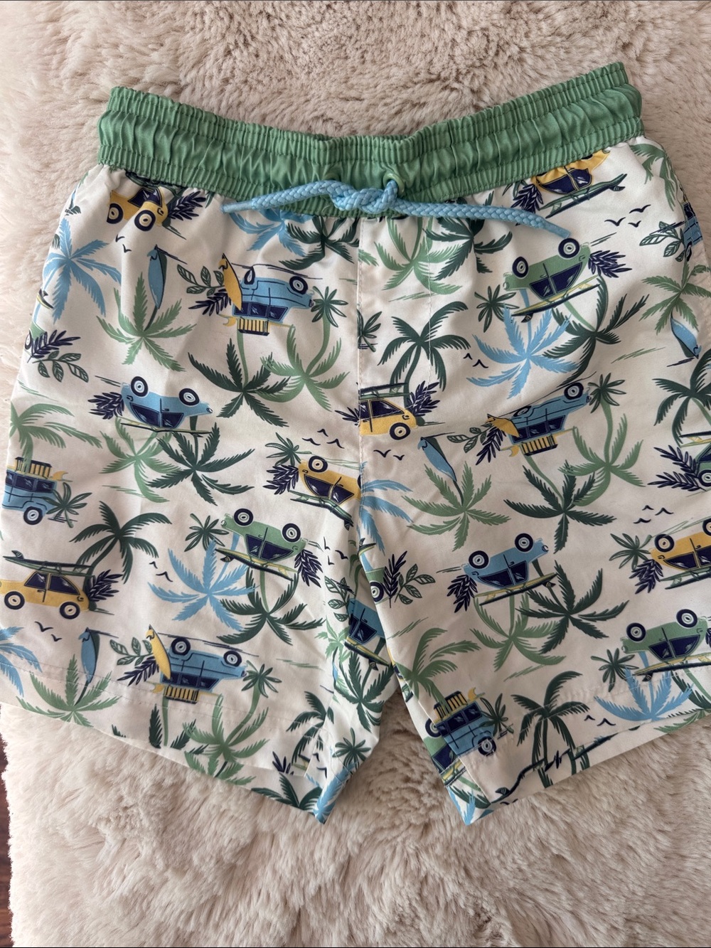 Tommy Bahama 5T Kids Tropical Palm Print Swim Shorts in Green and Blue